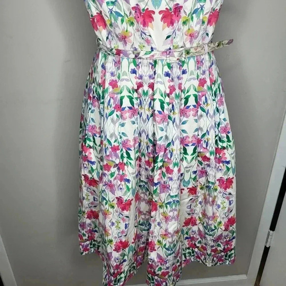 Talbots Blue Pink Falling Floral Rose Fit Flare Pockets  Dress 6 Petite Lovely M - Picture 3 of 10